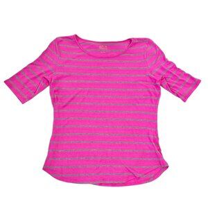 Apt 9 Essentials Women Shirt Pink Size Large Crewneck Fitted Short Sleeves